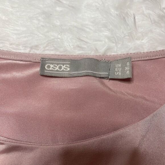 Asos Dress Satin Stretch Champagne Pink Size 4 Small Maxi Sleeveless Beaded - Picture 3 of 14